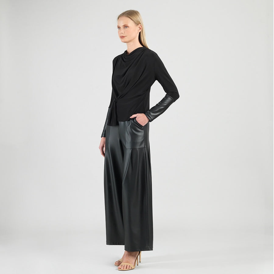 Loop Front Liquid Leather Cuff Top - Black