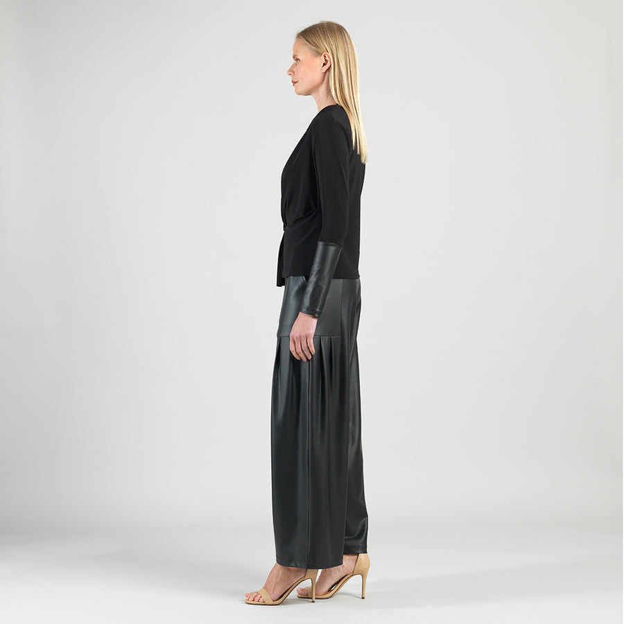 Loop Front Liquid Leather Cuff Top - Black