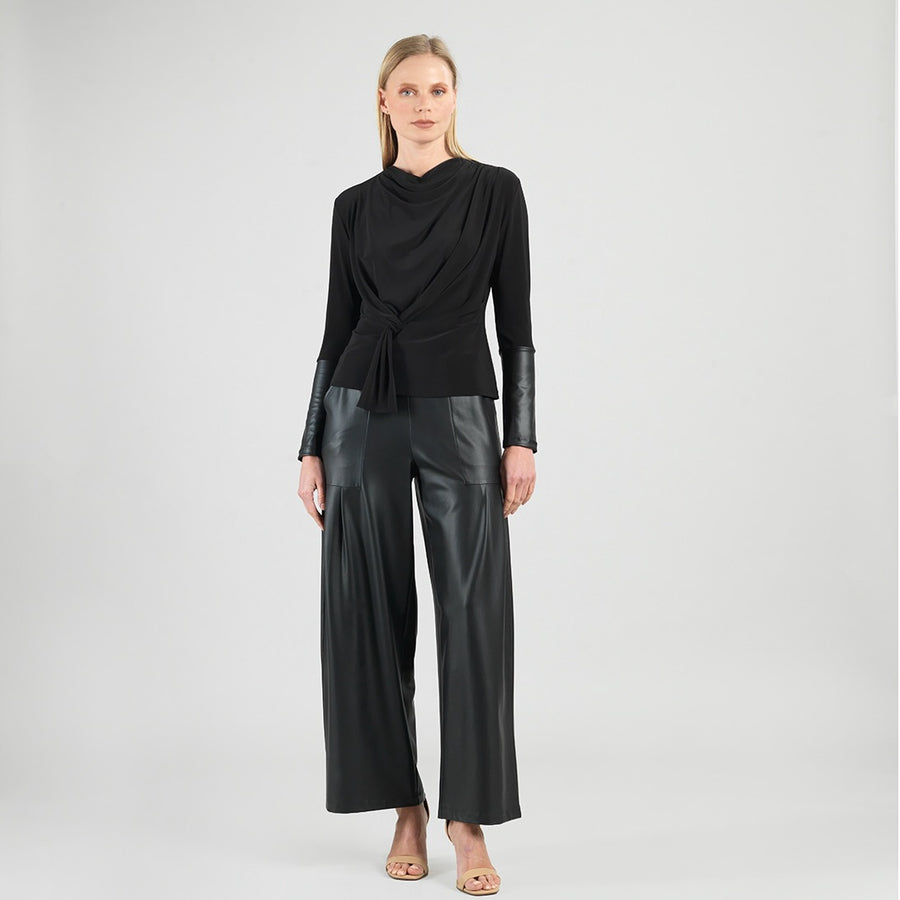 Loop Front Liquid Leather Cuff Top - Black