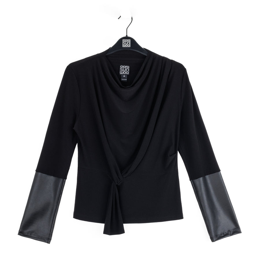 Loop Front Liquid Leather Cuff Top - Black