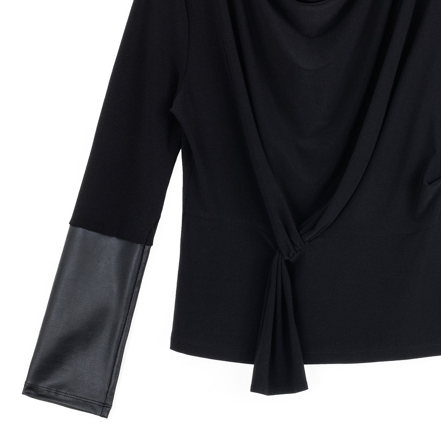Loop Front Liquid Leather Cuff Top - Black