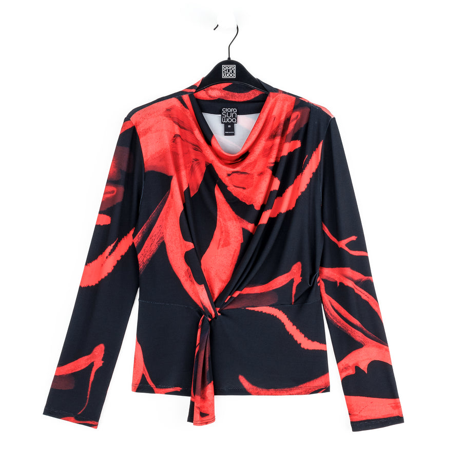 Long Sleeve Loop Front Top - Floral Eclipse