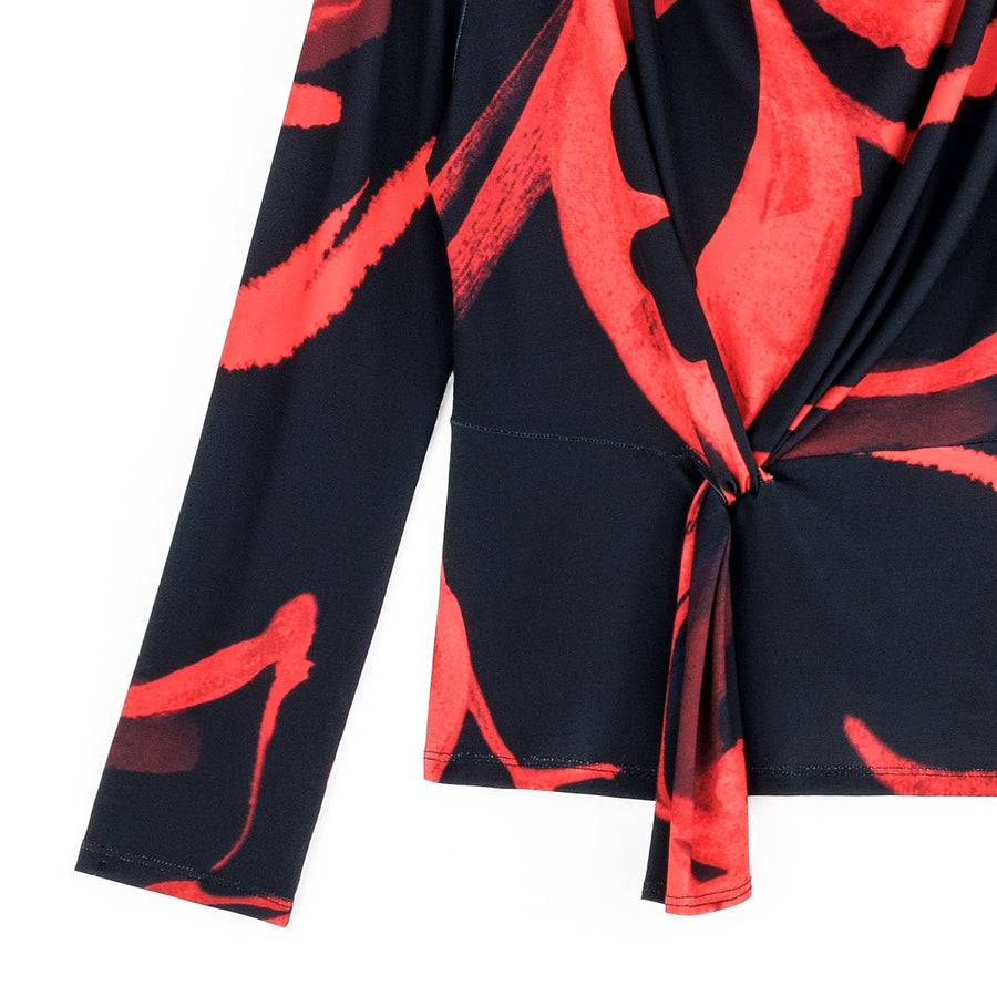 Long Sleeve Loop Front Top - Floral Eclipse