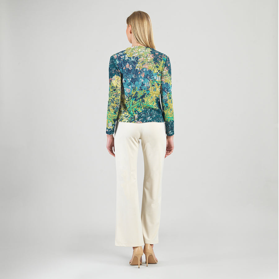 Cozy Texture - Long Sleeve Loop Front Sweater Top - Floral Patch