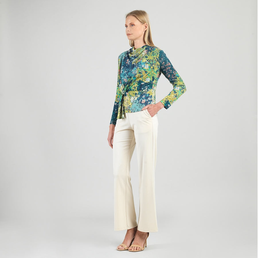 Cozy Texture - Long Sleeve Loop Front Sweater Top - Floral Patch