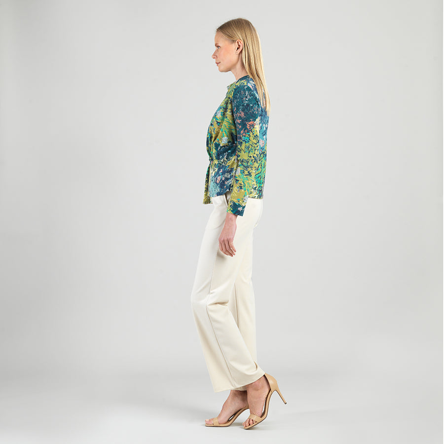 Cozy Texture - Long Sleeve Loop Front Sweater Top - Floral Patch