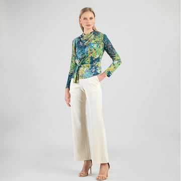 Cozy Texture - Long Sleeve Loop Front Sweater Top - Floral Patch