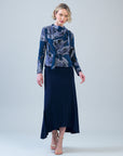 Cascade Drape Hi-Low Maxi Skirt - Navy