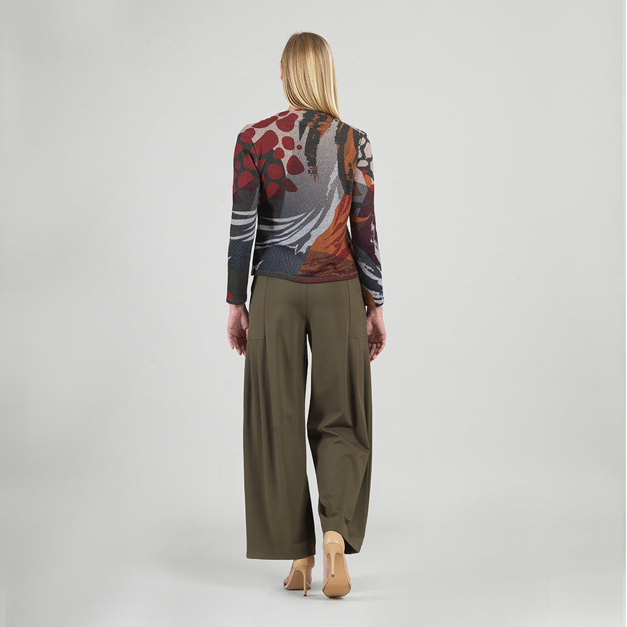 Cozy Knit - Long Sleeve Loop Front Sweater Top - Abstract Harvest