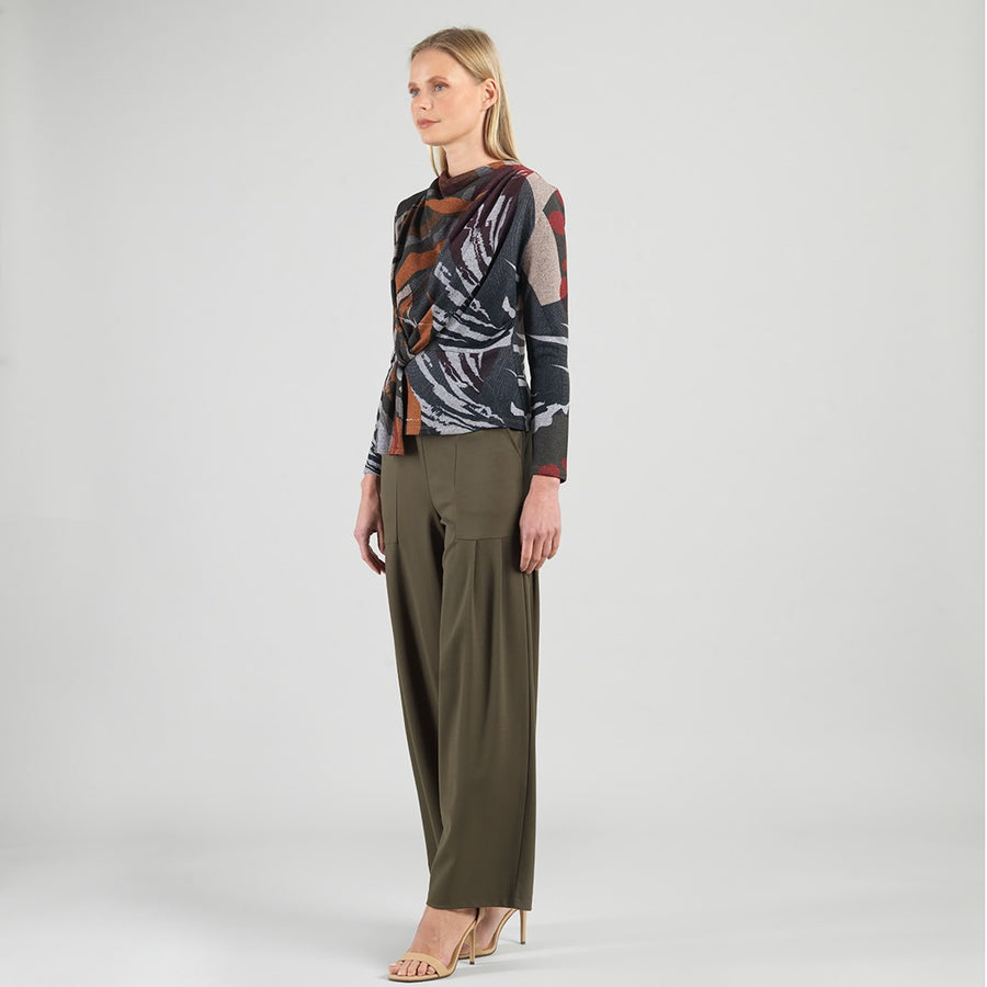 Cozy Knit - Long Sleeve Loop Front Sweater Top - Abstract Harvest