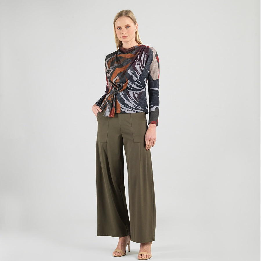 Cozy Knit - Long Sleeve Loop Front Sweater Top - Abstract Harvest