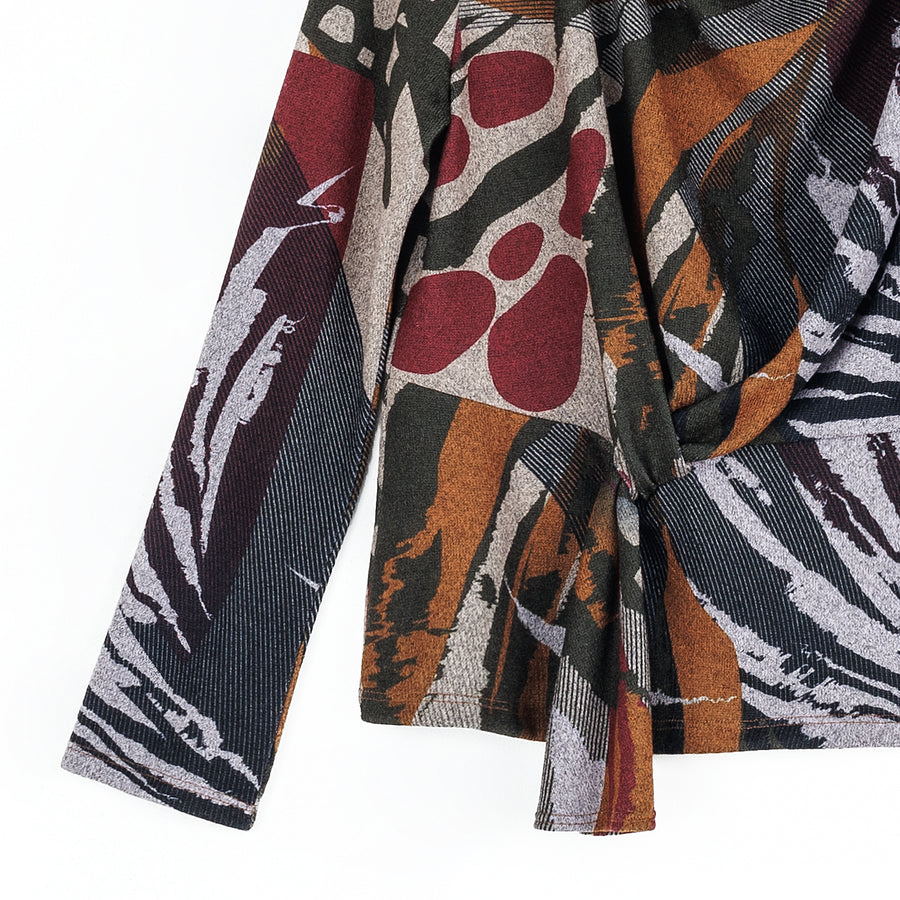 Cozy Knit - Long Sleeve Loop Front Sweater Top - Abstract Harvest