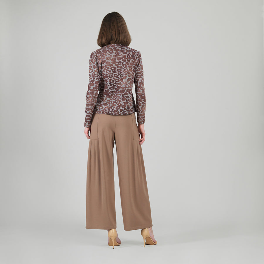 Cozy Knit - Long Sleeve Loop Front Sweater Top - Leopard Motif