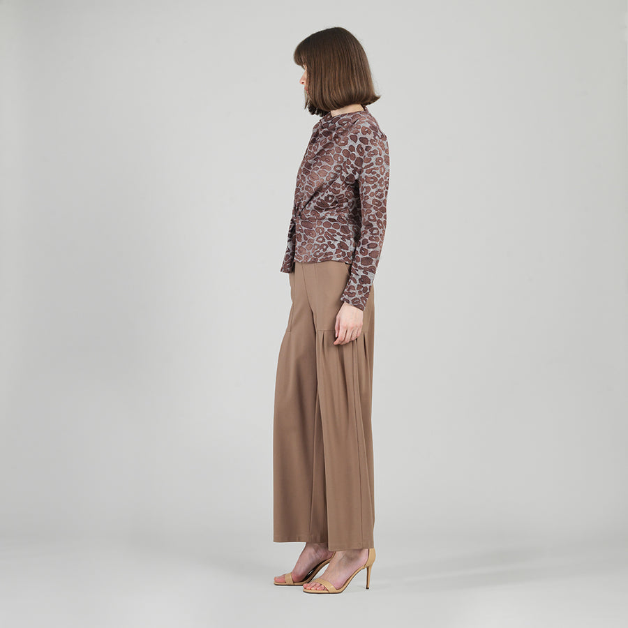 Cozy Knit - Long Sleeve Loop Front Sweater Top - Leopard Motif