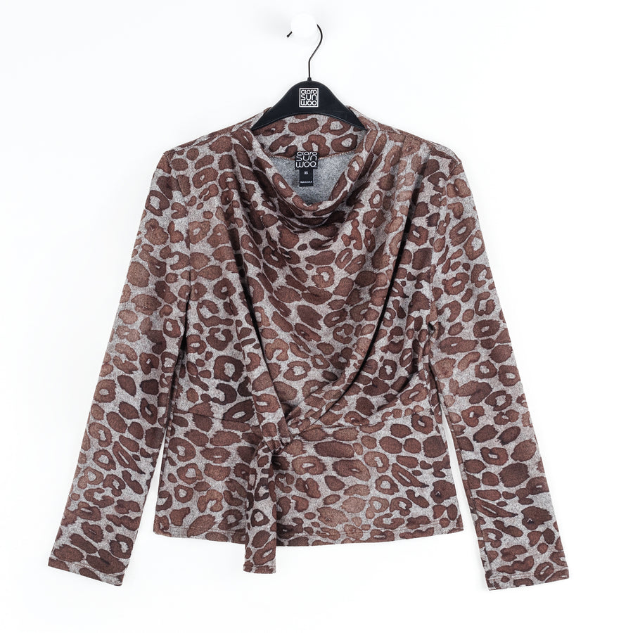 Cozy Knit - Long Sleeve Loop Front Sweater Top - Leopard Motif