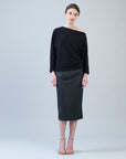 Plush Cozy - Angled Neck Sweater - Black