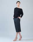 Plush Cozy - Angled Neck Sweater - Black