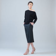 Plush Cozy - Angled Neck Sweater - Black