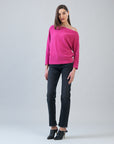Plush Cozy - Angled Neck Sweater - Fuchsia