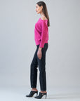 Plush Cozy - Angled Neck Sweater - Fuchsia