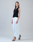 Sleeveless V-Neck Center Front Tie Top - Black