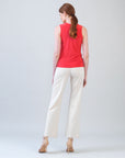 Sleeveless V-Neck Center Front Tie Top - Coral - Limited Sizes