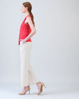 Sleeveless V-Neck Center Front Tie Top - Coral - Limited Sizes