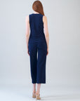 Sleeveless V-Neck Center Front Tie Top - Navy