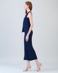 Sleeveless V-Neck Center Front Tie Top - Navy