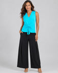 Sleeveless V-Neck Center Front Tie Top - Turquoise - Final Sale