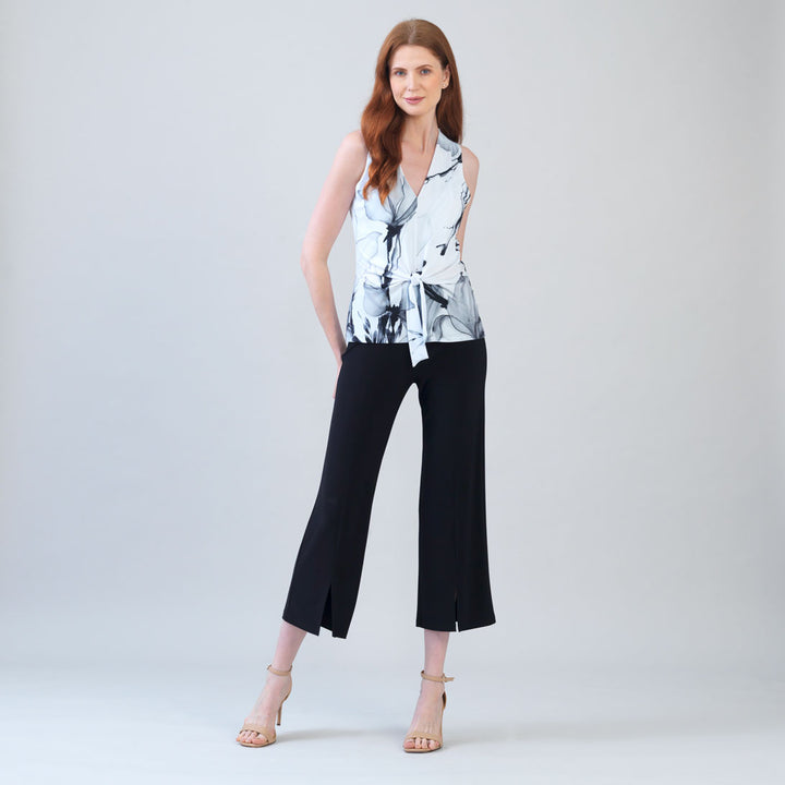 Sleeveless V-Neck Center Front Tie Top - Ethereal Petals - Limited