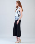 Sleeveless V-Neck Center Front Tie Top - Ethereal Petals