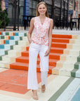 Sleeveless V-Neck Center Front Tie Top - Damask Motif