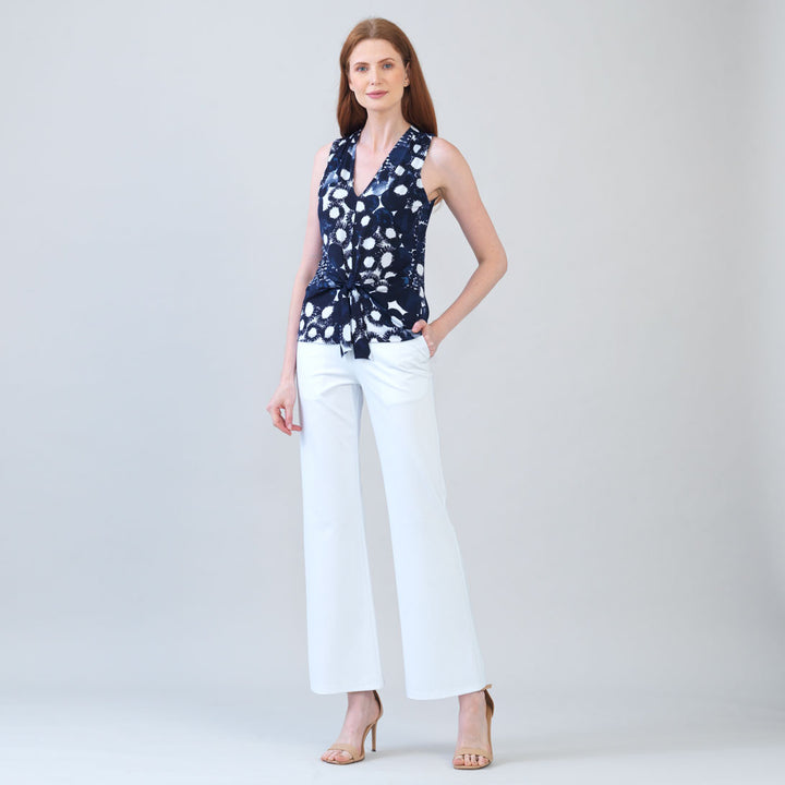 Sleeveless V-Neck Center Front Tie Top - Paradise Petal - Limited