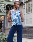 Sleeveless V-Neck Center Front Tie Top - Abstract Prism