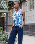 Sleeveless V-Neck Center Front Tie Top - Abstract Prism