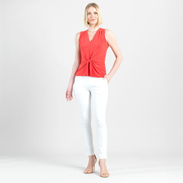 Sleeveless V-Neck Center Front Tie Top - Coral