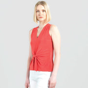 Sleeveless V-Neck Center Front Tie Top - Coral - Clara Sunwoo