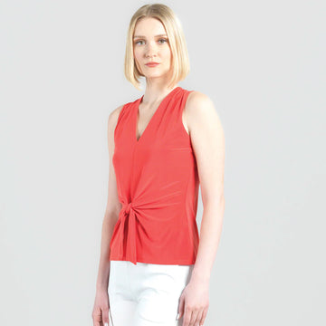 Sleeveless V-Neck Center Front Tie Top - Coral
