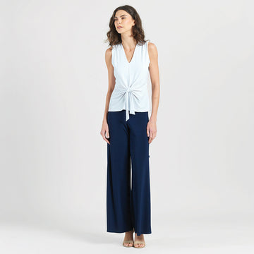 Sleeveless V-Neck Center Front Tie Top - White