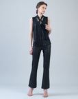 Shimmer Dots - V-Neck Draped Tie Top - Black