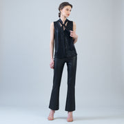 Shimmer Dots - V-Neck Draped Tie Top - Black