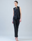 Shimmer Dots - V-Neck Draped Tie Top - Black