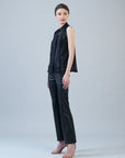 Shimmer Dots - V-Neck Draped Tie Top - Black