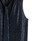 Shimmer Dots - V-Neck Draped Tie Top - Black