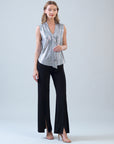 Shimmer Dots - V-Neck Draped Tie Top - Silver
