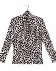 Crushed Silk Knit - Mock Neck Pleated Detail Top - Cheetah Spot