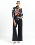 Mock Neck Pleated Detail Top - Abstract Lily - Limited Sizes!