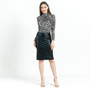Crushed Silk Knit - Mock Neck Pleated Detail Top - Cheetah Spot