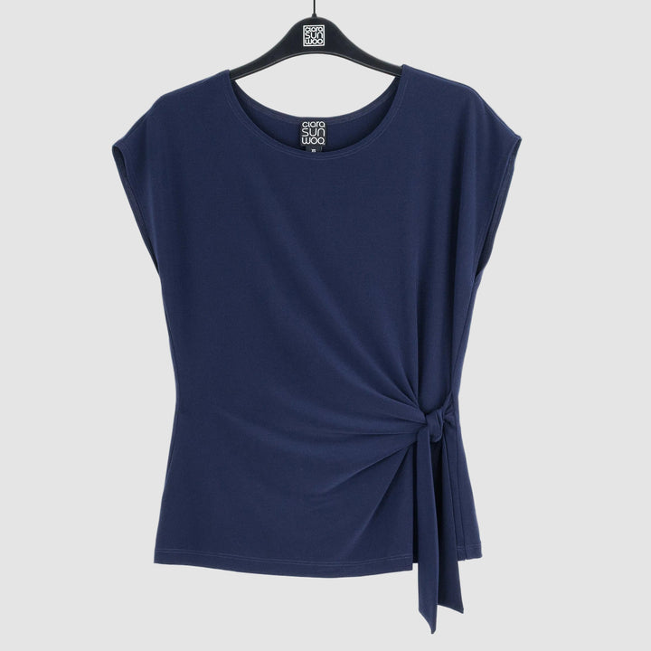 Slant Sleeve Side Tie Top - Navy – Clara Sunwoo